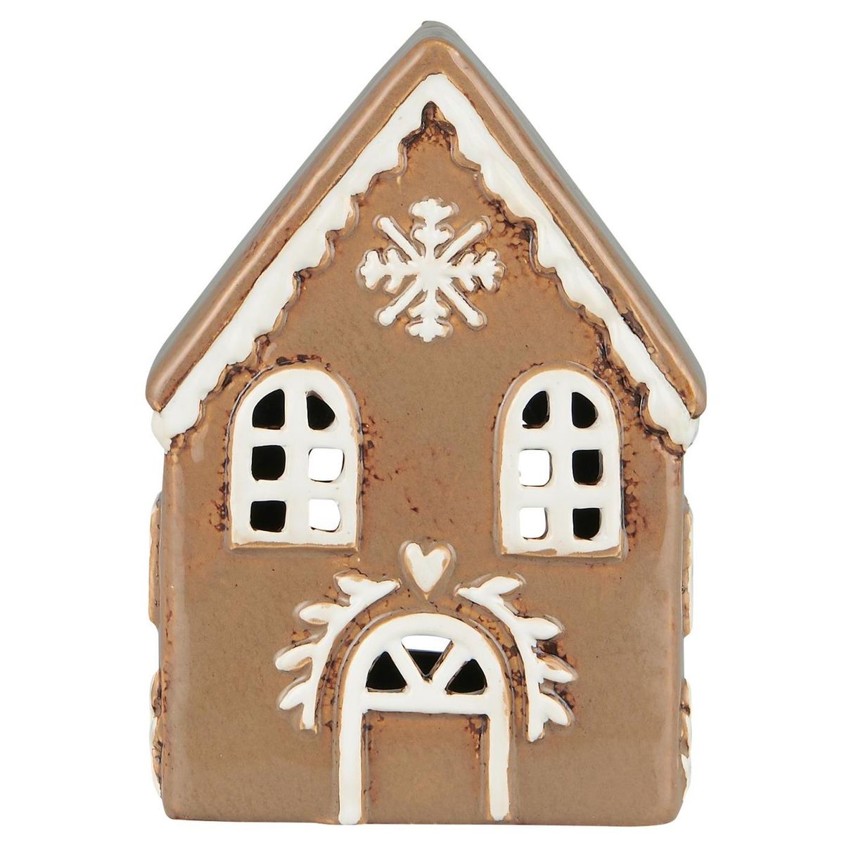 Pepperkakehus telys , med snøkrystall