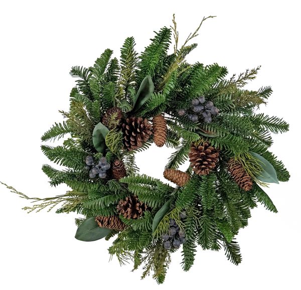 Hovedbilde Krans i mikset grønt m/ bær og kongler