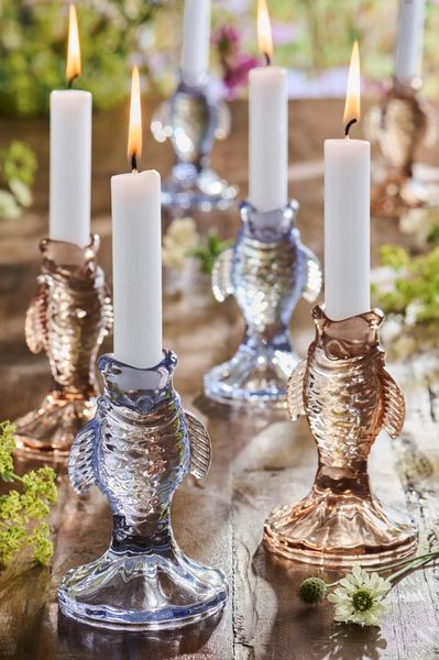 Hovedbilde Fiskeformet lysestake til kronelys, 2 ass farger