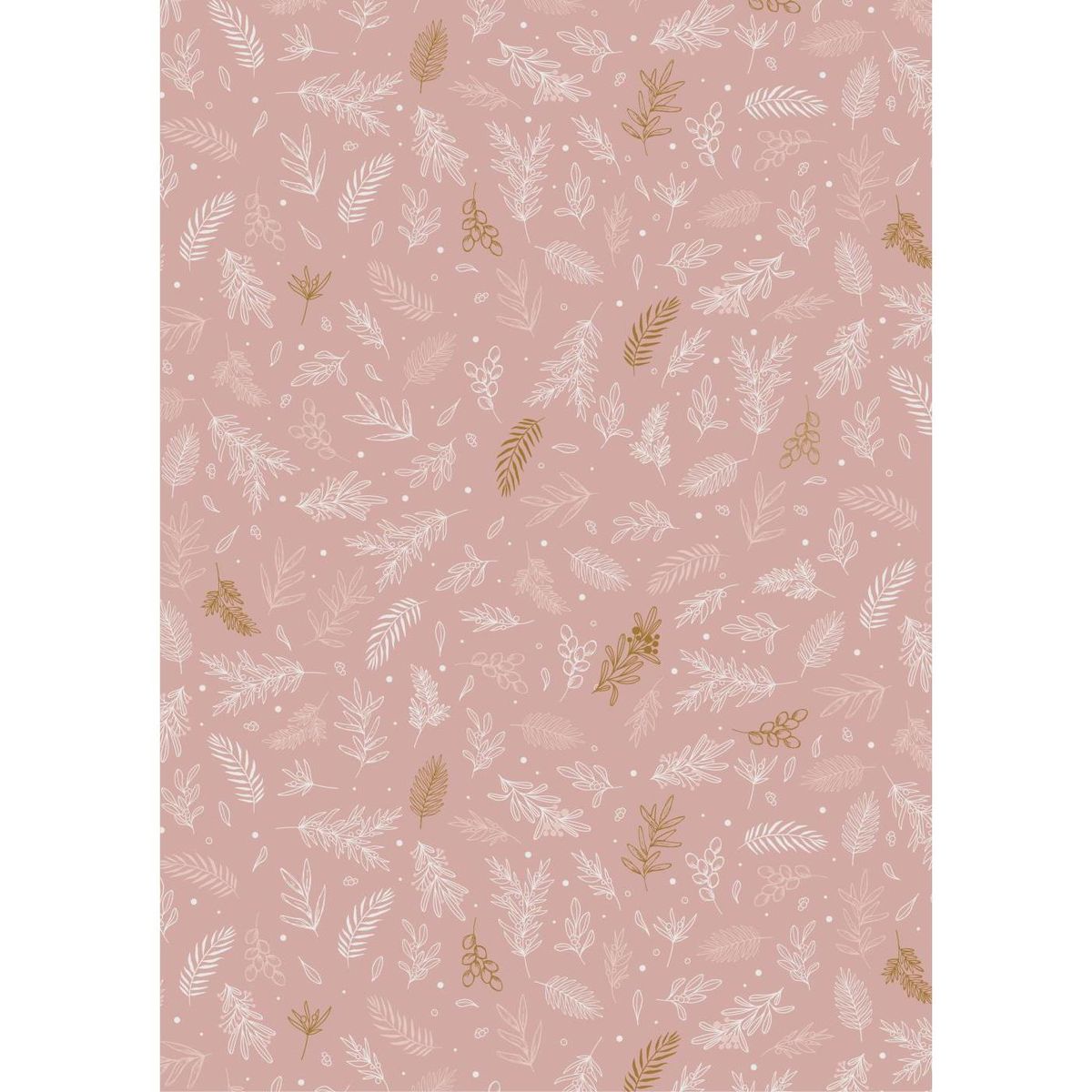 Gavepapir 5 meter - Rosa med bladmønster